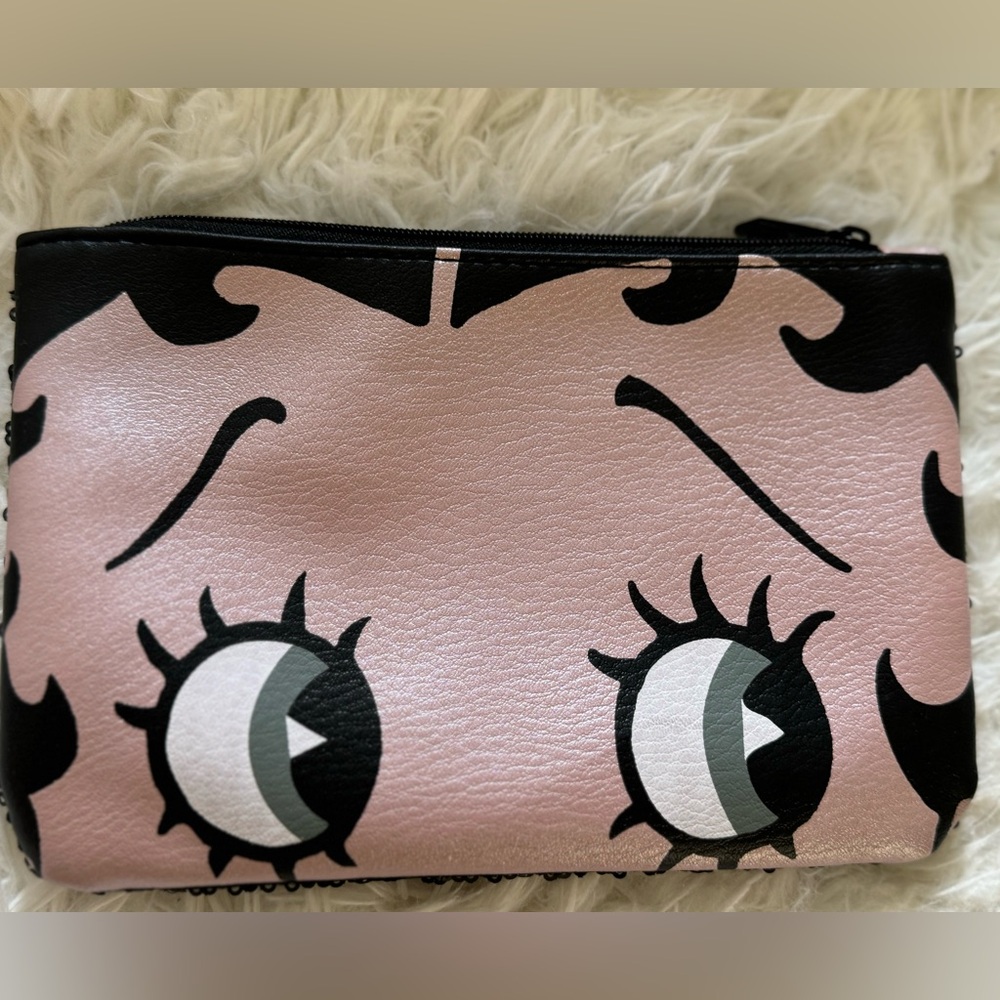 Ipsy x Betty Boop Face Black Sequin Makeup Travel Zipper Clutch Pouch Bag